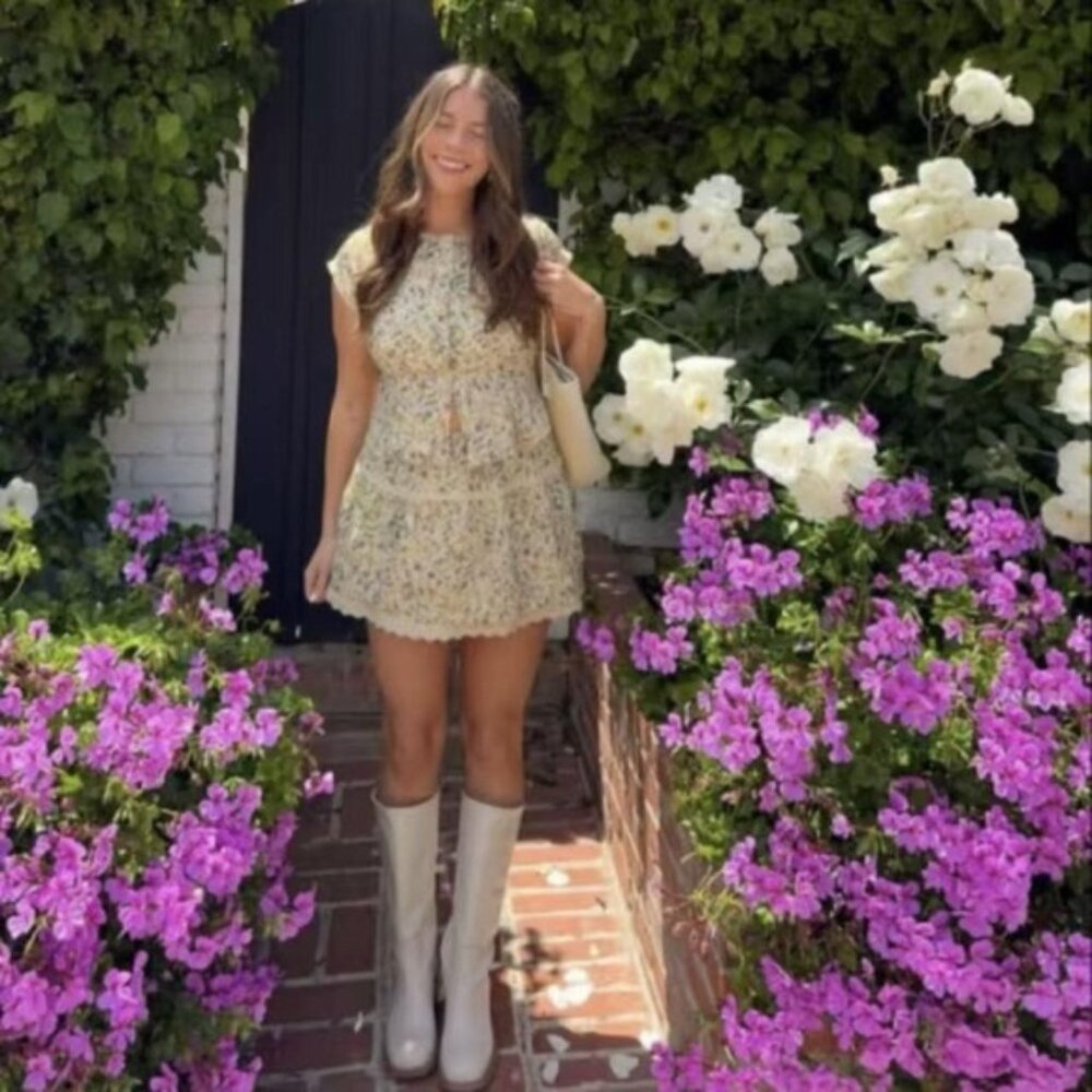 Reformation | NWOT Valetta Floral Two-Piece Mini Skirt & Top Set, Yasmeen Yellow